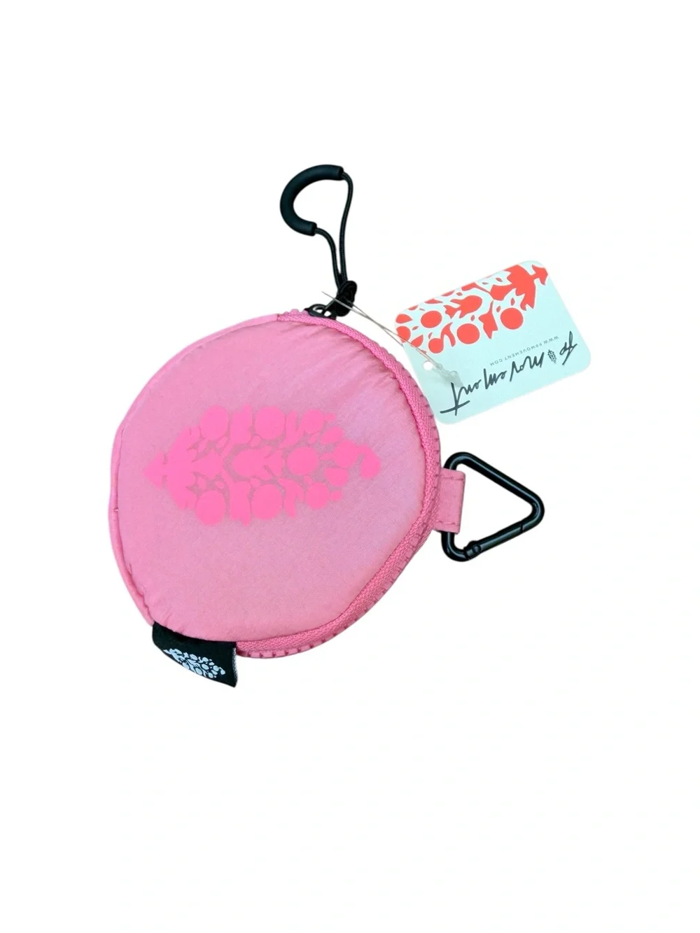 Free People Movement Round Pink Clip-On Coin Case with Floral Motif NWT 4”